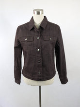 Lataa kuva Galleria-katseluun, Marimekko Mika Piirainen ruskea raidallinen farkkutakki 100% puuvillaa 36