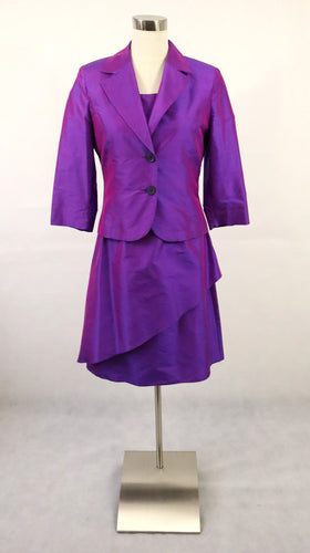 Tazzia violetti silkkinen mekko ja jakku S