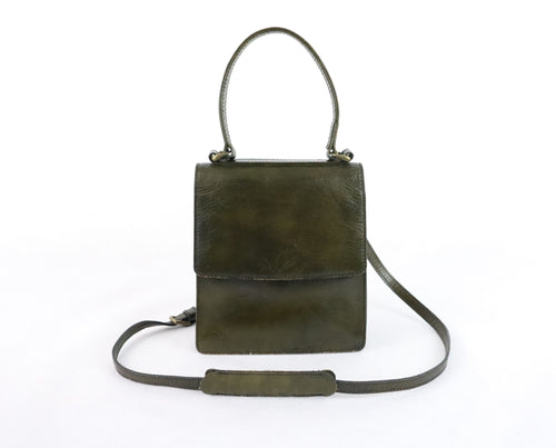 Three Bags kotimainen vintage vihreä nahkainen käsilaukku