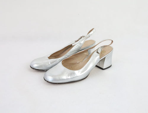 Solena Aaltonen hopeanväriset 60-luvun vintage sling back -avokkaat 3½