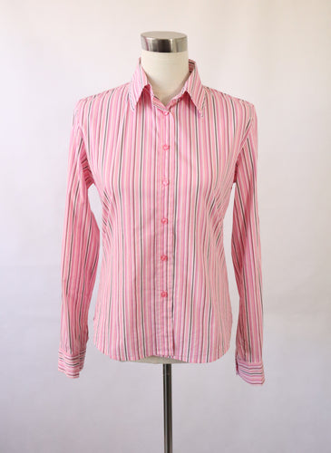 Andiata vaaleanpunainen raidallinen slim fit -paitapusero 38