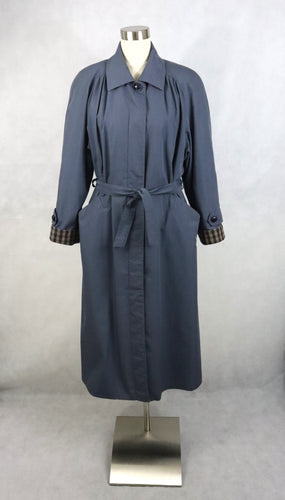 Bewell made in Finland kotimainen vintage siniharmaa vuorillinen trenssi