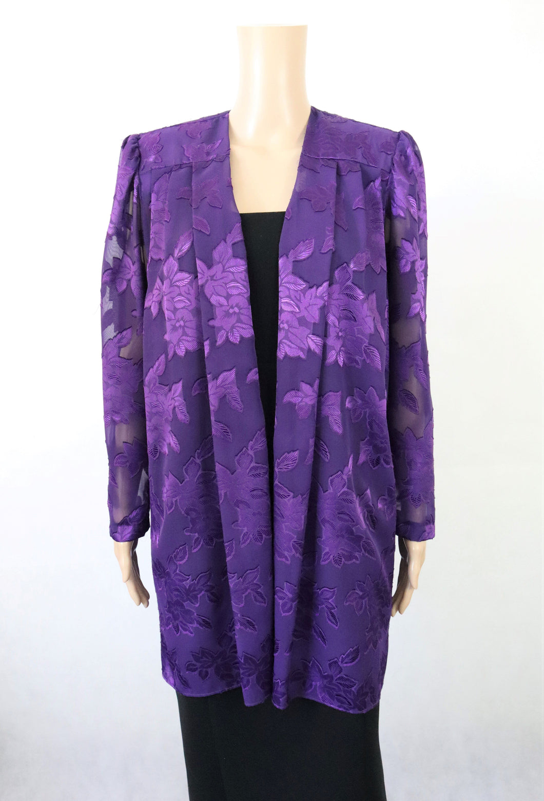 Carolin Muotihovi violetti kuviollinen 80-luvun kotimainen vintage sifonkijakku 38