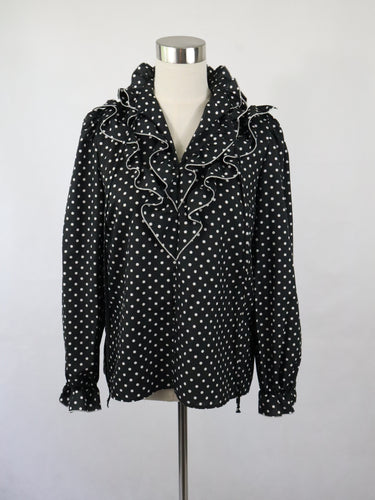 Eriikka made in Finland kotimainen vintage mustavalkoinen polka dot röyhelökauluksinen pusero C40