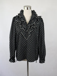 Eriikka made in Finland kotimainen vintage mustavalkoinen polka dot röyhelökauluksinen pusero C40