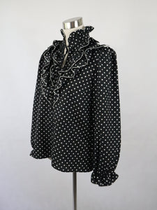 Mustavalkoinen polka dot röyhelökauluksinen pusero C40