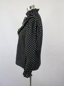 Mustavalkoinen polka dot röyhelökauluksinen pusero C40