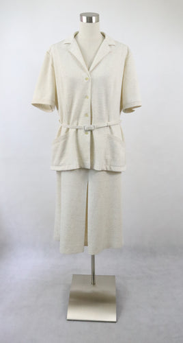 Finn Karelia made in Finland beige lyhythihainen jakkupuku D46