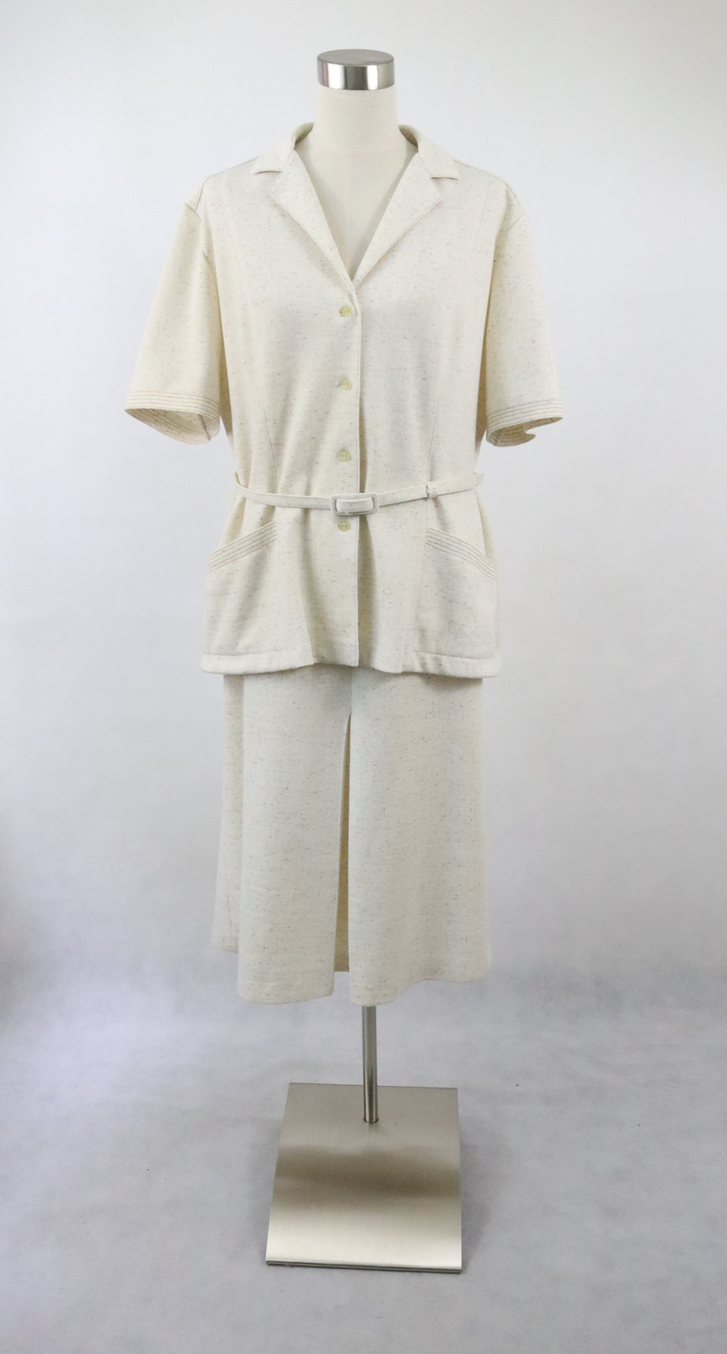Finn Karelia made in Finland beige lyhythihainen jakkupuku D46