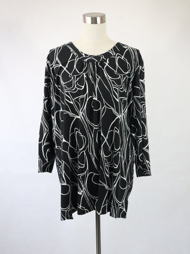 Finnwear / Nanso Group Oy, Finland mustavalkoinen kuviollinen viskoositunika XXL