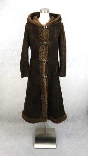 Friitala made in Finland ruskea hupullinen 70-luvun vintage kelsiturkki 40