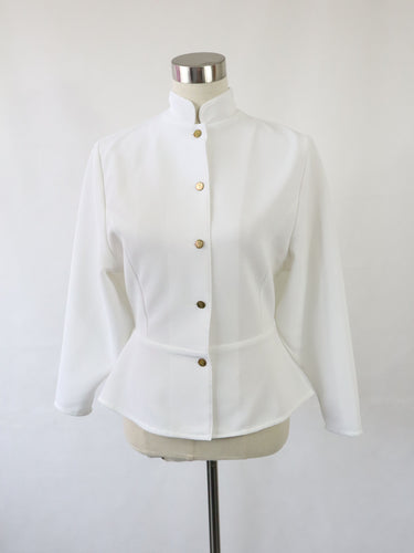 Game by Mimika Lipsanen Finland kotimainen vintage valkoinen peplum-jakku 34