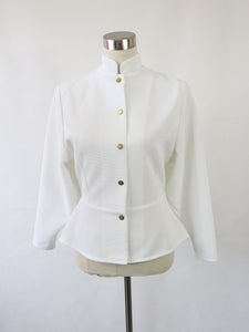 Game by Mimika Lipsanen Finland kotimainen vintage valkoinen peplum-jakku 34