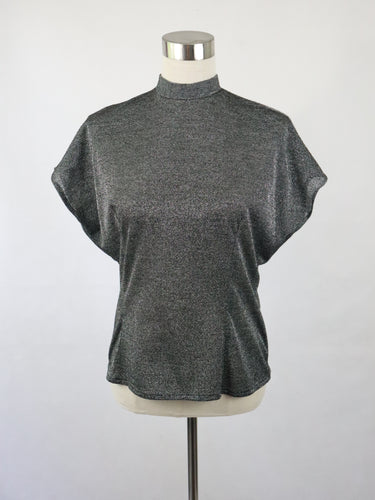 Gina Gino made in Finland kotimainen 80-luvun vintage hopea lurex toppi S