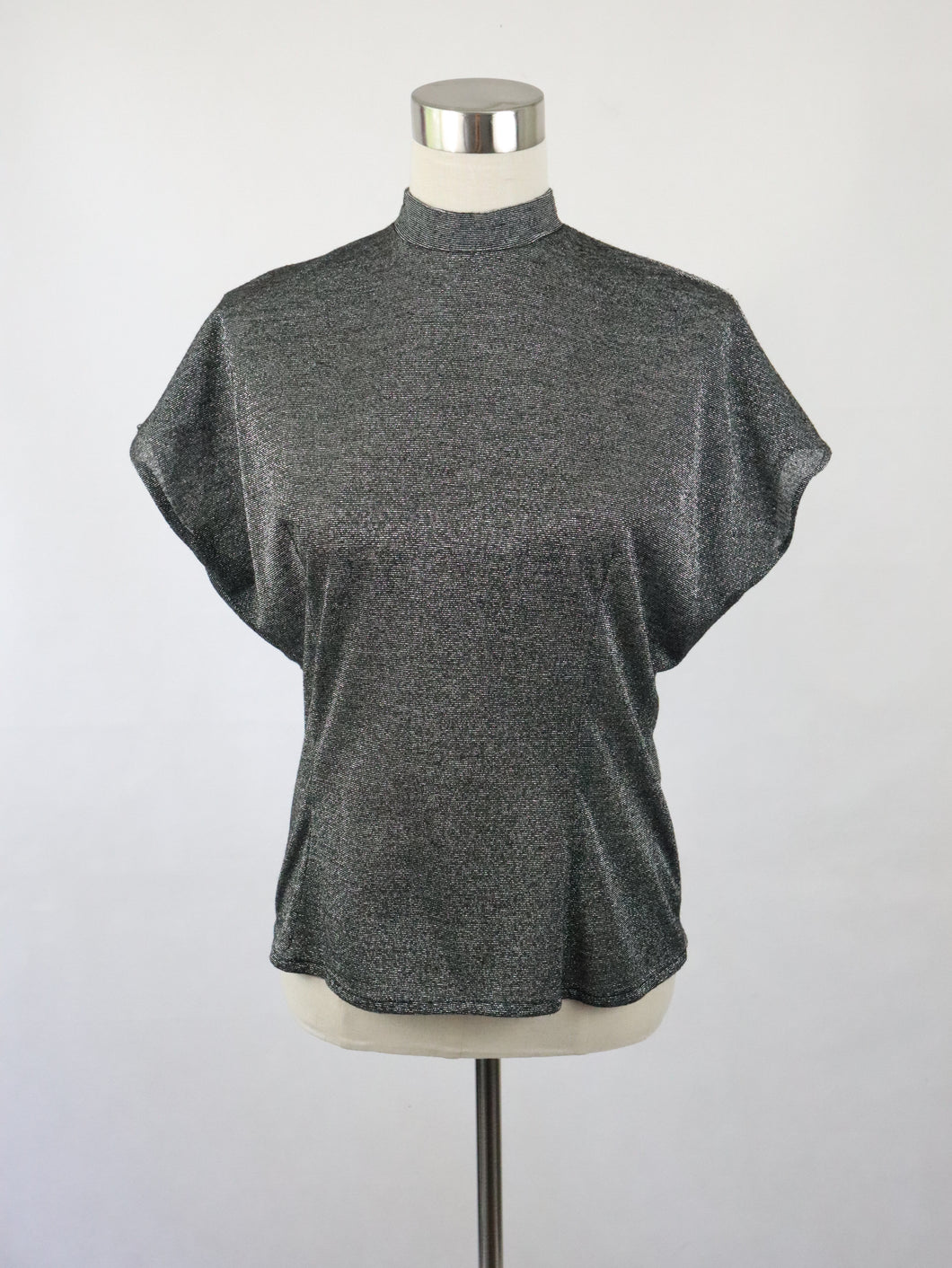 Gina Gino made in Finland kotimainen 80-luvun vintage hopea lurex toppi S