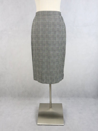 Helén Exclusive Eila Helén Kokkola Finland villasekoitekankainen mustavalkoinen ruudullinen kapea hame 40