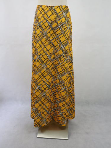 Hyvon made in Finland kotimainen 70-luvun vintage keltainen kuviollinen maksihame 40