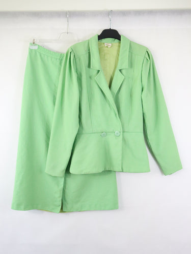 Kaisu Heikkilä made in Finland vaaleanvihreä villasekoitekankainen kotimainen vintage jakkupuku C34