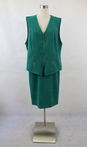 L Collection vihreä vetoketjullinen liivi  42 ja hame 38