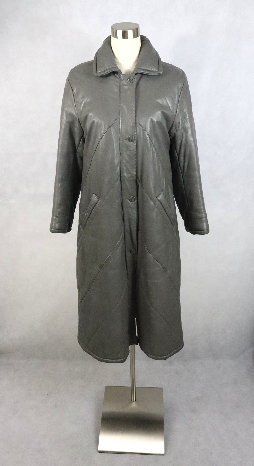 Oy R. Lax Ab Kokkola Finland harmaa pitkä topattu nahkatakki 40