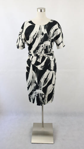 Marimekko Lainehtien mustavalkoinen kuviollinen lyhythihainen mekko puuvillasatiinia 44 