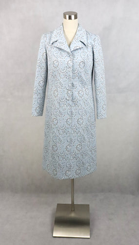 Modelia made in Finland vaaleansininen kuviollinen vintage lurexmekko 44