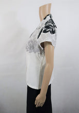 Lataa kuva Galleria-katseluun, Musta-valko-harmaa kuviollinen lyhythihainen pusero 40