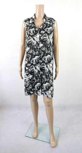 Nahe Oy kotimainen vintage mustavalkoinen graafinen hihaton mekko 44