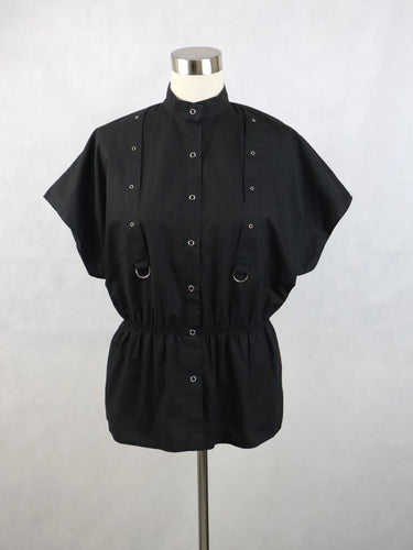 Naisten Pukutehdas Oy Finland mustaholkkihihainen 80-luvun kotimainen vintage nepparipusero C44