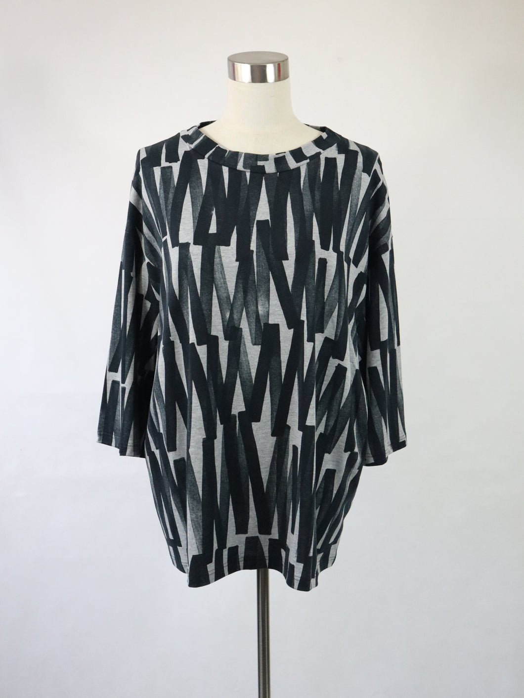Nanso harmaa kuviollinen tunika XXL puuvillaa, modaalia, villaa