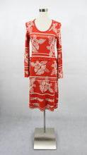 Lataa kuva Galleria-katseluun, Nanso punainen kuviollinen vintage retro trikoomekko S