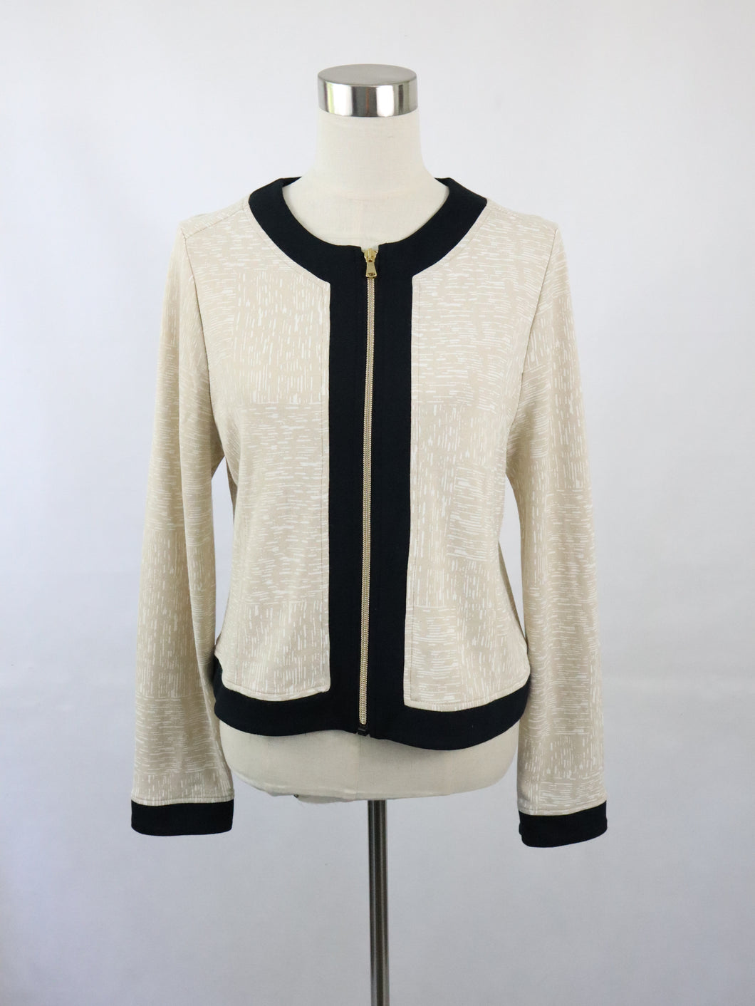 Nanso beige jersey jakku mustin reunuksin L