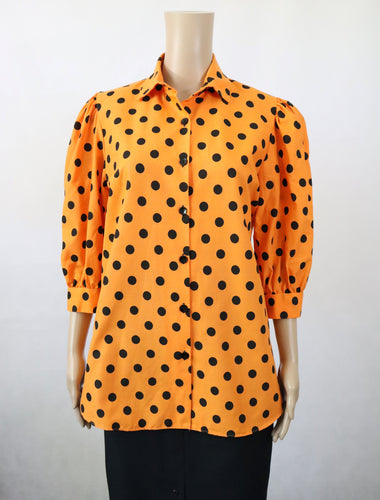 Reetriikka tammi-tuote oranssi pallokuvioinen puhvihihainen pusero 36