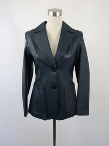 Sagitta made by Hämeen Nahka-asu Oy Tampere Finland tummansininen kotimainen 70-luvun vintage nahkatakki