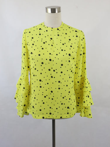 TJ Helsinki frillahihainen polka dot keltainen kotimainen vintagepusero C40
