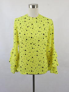 TJ Helsinki frillahihainen polka dot keltainen kotimainen vintagepusero C40