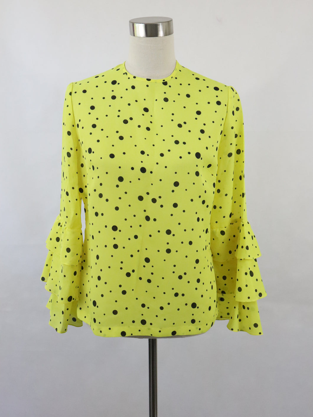 TJ Helsinki frillahihainen polka dot keltainen kotimainen vintagepusero C40