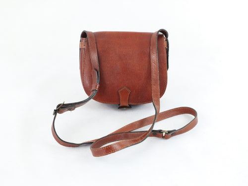 Three Bags konjakinruskea nahkainen satulalaukku-mallinen kotimainen vintage olkalaukku