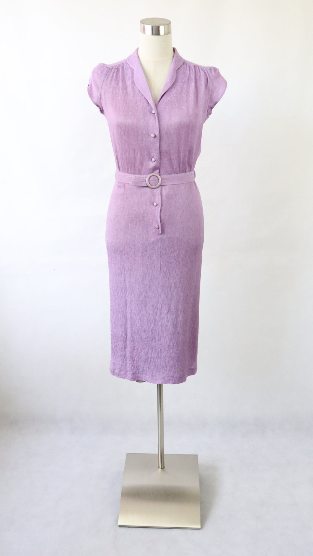 Tiina liila lyhythihainen kotimainen vintage paitamekko 34