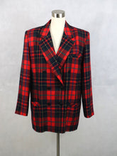 Lataa kuva Galleria-katseluun, Tuomi-tuote made in Finland punainen ruudullinen villakangasbleiseri 44