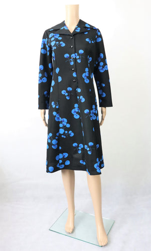 Barbarella sinisävyinen kukkakuvioinen 60-luvun vintagemekko 42