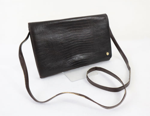 Jubella tummanruskea krokokuosinen clutch-laukku