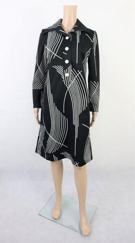 Kaarina mustavalkoinen kotimainen vintage paitamekko 42