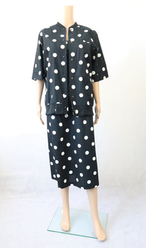 Kaisu Heikkilä mustavalkoinen pallokuosinen vintage mekko ja jakku 38/40