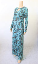 Lataa kuva Galleria-katseluun, Turkoosi kuviollinen pitkä mekko C40