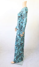Lataa kuva Galleria-katseluun, Turkoosi kuviollinen pitkä mekko C40