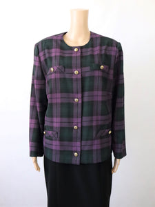 Lena violetti Chanel-tyylinen ruudullinen kotimainen vintage jakku 44