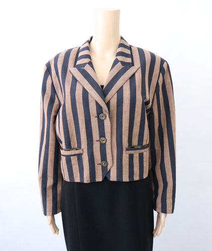 Luhta made in Finland ruskea-mustaraidalinen lyhyt 80-luvun vintage jakku 36