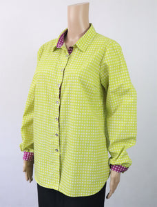 Limenkeltainen kuviollinen paitapusero 44