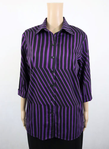 Marimekko musta-violetti raidallinen pusero M